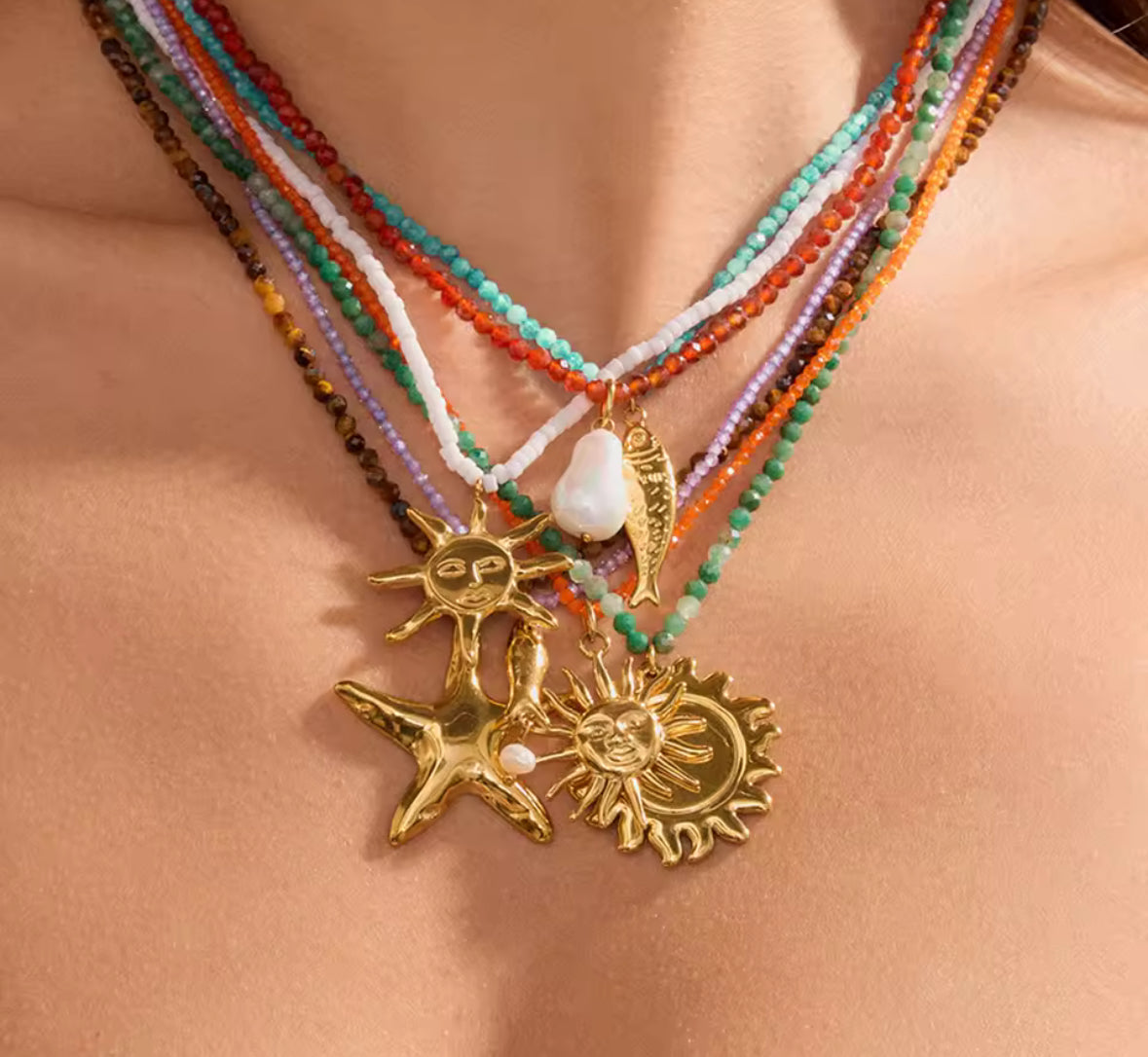 Beaded necklace with summer pendant